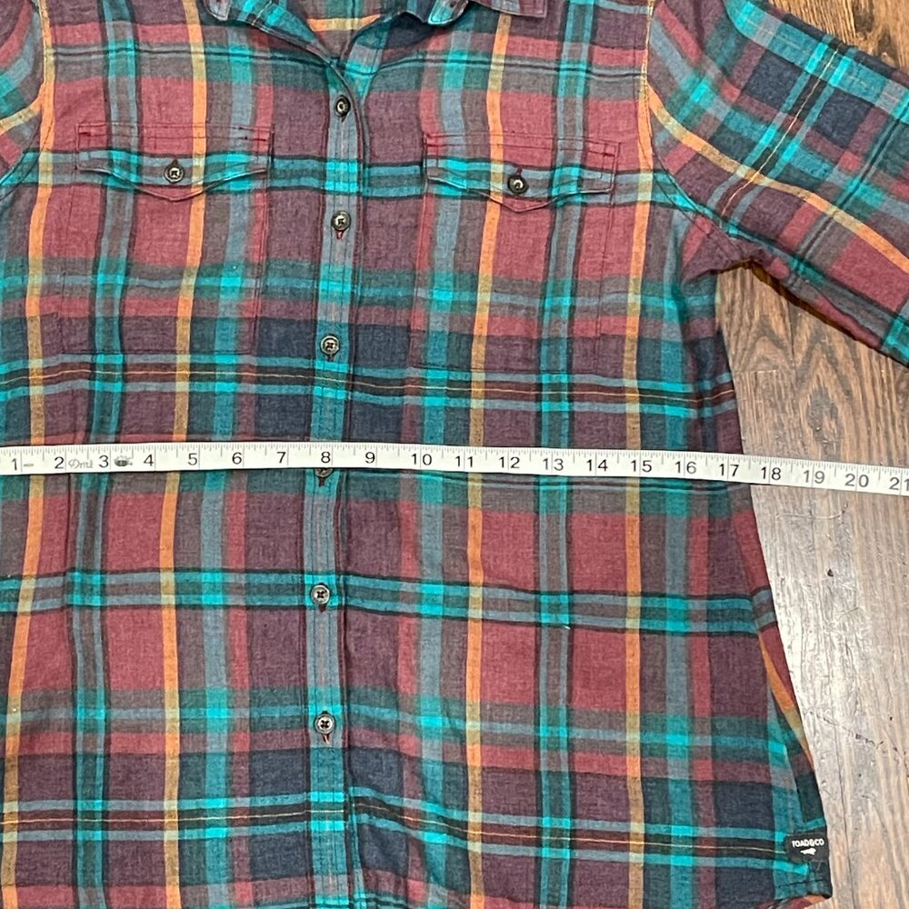 Toad&Co Re-Form Flannel Shirt M Green Purple Herringbone Eco-Friendly - Picture 6 of 8